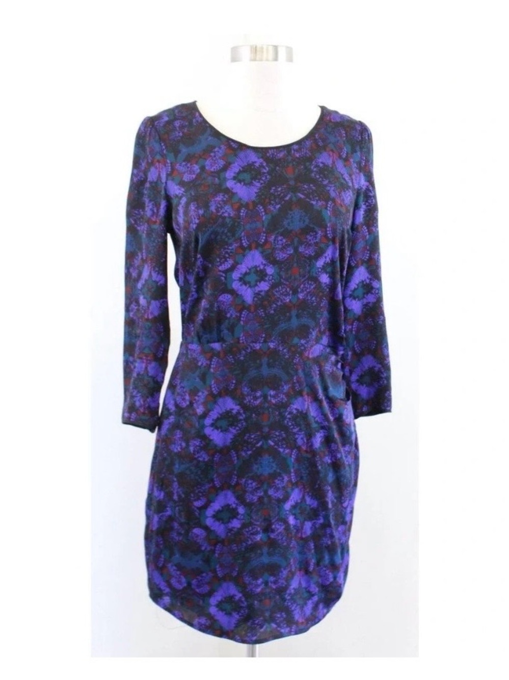 Comptoir Des Cotonniers Purple Floral Long-Sleeve Silk Mini Dress